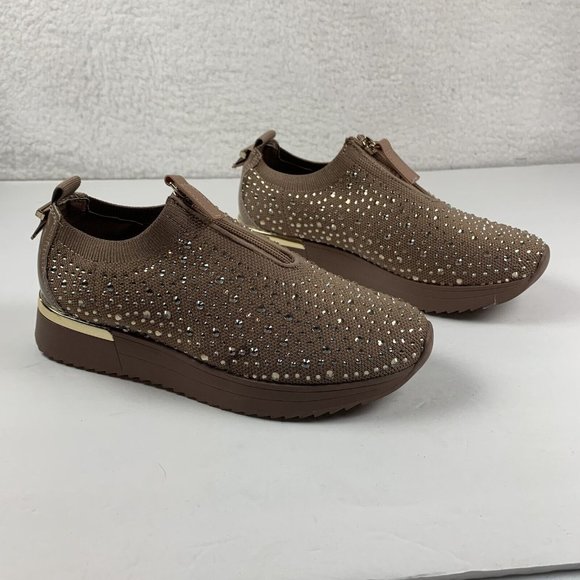 Kenneth Cole Reaction Cameron Zip Jewel Jogger Sneakers Women's Sz 6 Cashew 7888 - Picture 1 of 9